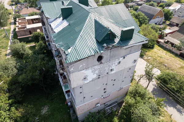 Этой Фотографии Изображено Разрушенное Войной Здание Городе Макаров Украина — стоковое фото