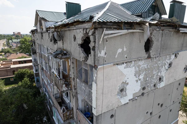 Этой Фотографии Изображено Разрушенное Войной Здание Городе Макаров Украина — стоковое фото