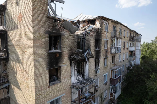 Этой Фотографии Изображено Разрушенное Войной Здание Городе Макаров Украина — стоковое фото