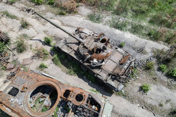 Esta Foto Mostra Uma Vista Aérea Equipamentos Militares Destruídos Ucrânia — Fotografia de Stock