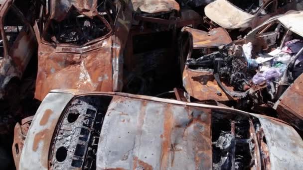 Stock Video Shows Dump Shot Burned Cars Irpin Bucha District — Stock Video