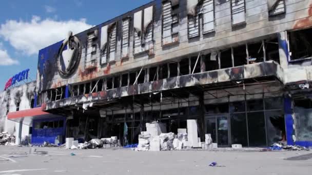 Cette Vidéo Montre Bâtiment Détruit Centre Commercial Bucha Ralenti — Video