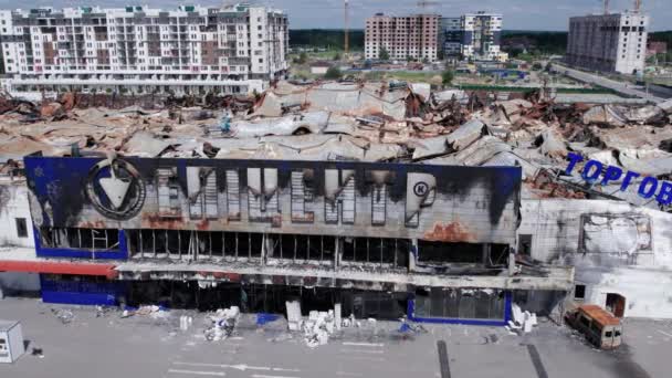 Cette Vidéo Montre Bâtiment Détruit Centre Commercial Bucha Ralenti — Video