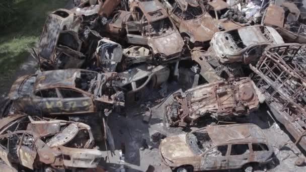 Questo Video Mostra Una Discarica Auto Sparate Bruciate Nel Distretto — Video Stock