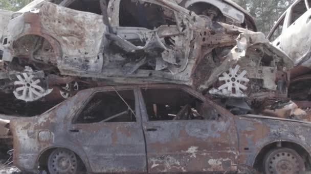 Questo Video Mostra Una Discarica Auto Sparate Bruciate Nel Distretto — Video Stock