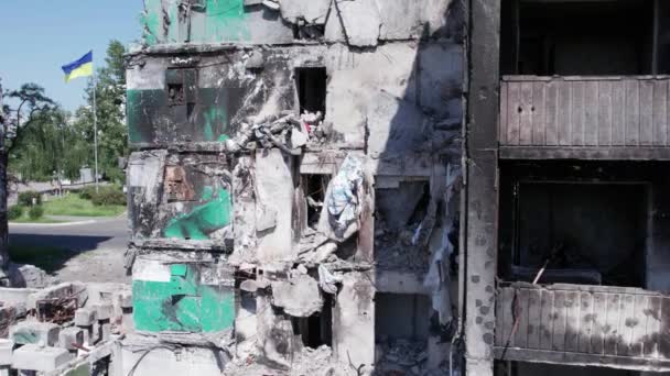 Toto Video Ukazuje Zničenou Obytnou Budovu Borodyance Okres Bucha — Stock video