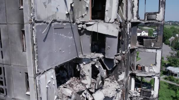 Nagranie Pokazuje Zniszczony Budynek Mieszkalny Borodyanka Okręg Bucha — Wideo stockowe