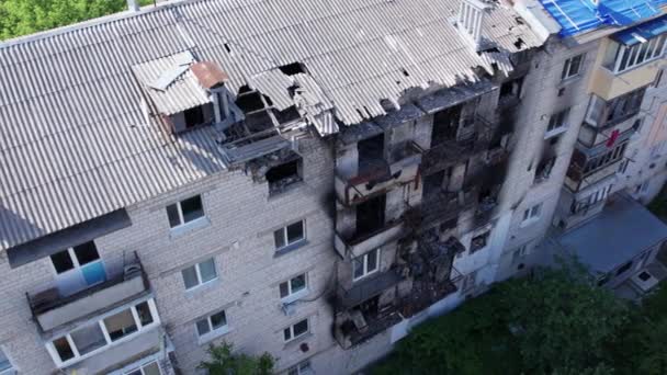 Этом Видео Показано Разрушенное Здание Городе Макаров Время Войны Украине — стоковое видео