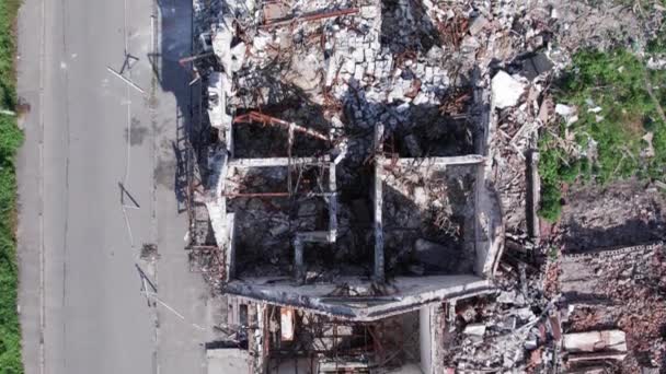Este Vídeo Mostra Edifício Destruído Cidade Makariv Durante Guerra Ucrânia — Vídeo de Stock