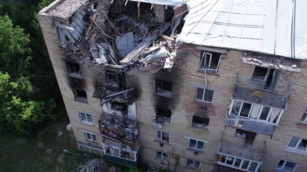 Cette Vidéo Montre Bâtiment Détruit Dans Ville Makariv Pendant Guerre — Video