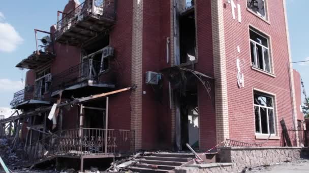 Stock Video Shows Destroyed Building City Makariv War Ukraine — Stock Video