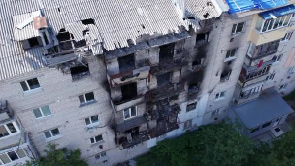 Este Video Muestra Edificio Destruido Ciudad Makariv Durante Guerra Ucrania — Vídeos de Stock