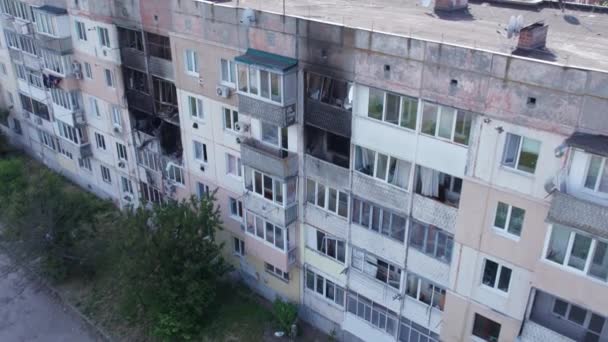 Toto Video Ukazuje Zničenou Budovu Městě Makariv Během Války Ukrajině — Stock video