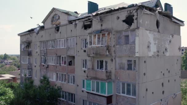 Este Video Muestra Edificio Destruido Ciudad Makariv Durante Guerra Ucrania — Vídeos de Stock