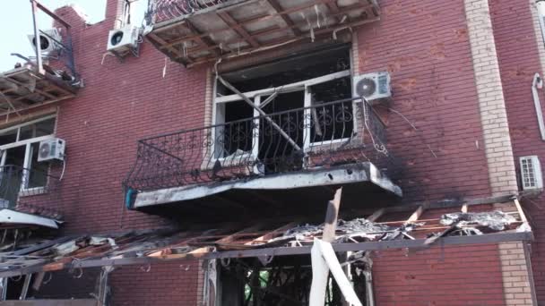 Cette Vidéo Montre Bâtiment Détruit Dans Ville Makariv Pendant Guerre — Video