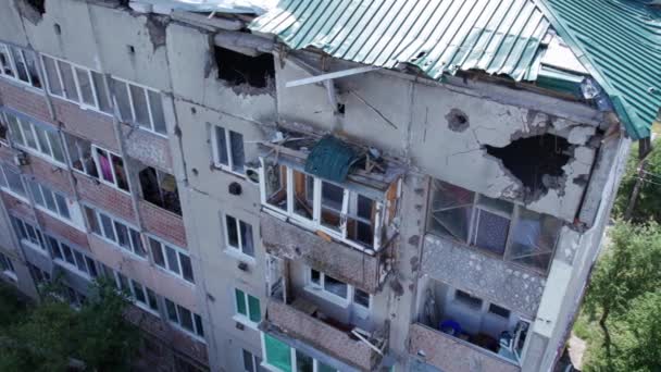 Toto Video Ukazuje Zničenou Budovu Městě Makariv Během Války Ukrajině — Stock video