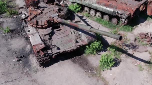 Este Vídeo Mostra Uma Visão Aérea Equipamentos Militares Destruídos Ucrânia — Vídeo de Stock