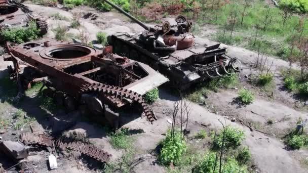 Toto Video Ukazuje Letecký Pohled Zničené Vojenské Vybavení Ukrajině — Stock video