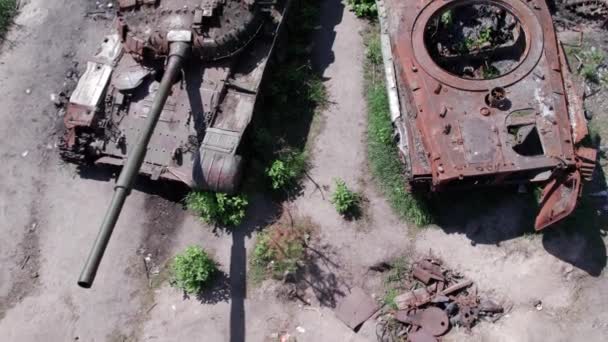 Этом Видео Показан Воздушный Вид Уничтоженной Военной Техники Украине — стоковое видео