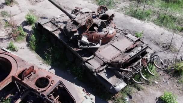 Este Video Muestra Una Vista Aérea Equipos Militares Destruidos Ucrania — Vídeos de Stock