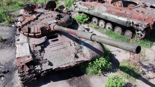 Stock Video Shows Aerial View Destroyed Military Equipment Ukraine — Stock Video