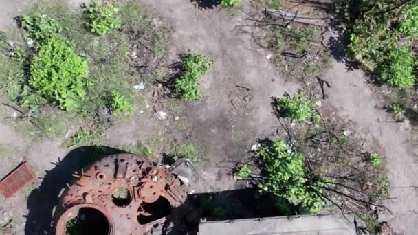 Este Vídeo Mostra Uma Visão Aérea Equipamentos Militares Destruídos Ucrânia — Vídeo de Stock