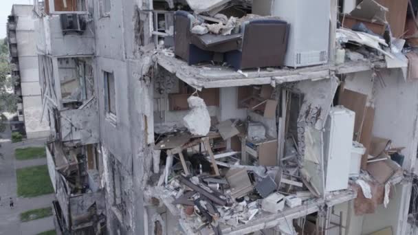 Este Vídeo Mostra Consequências Guerra Ucrânia Edifício Residencial Destruído Borodyanka — Vídeo de Stock