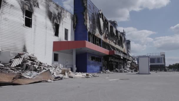 Cette Vidéo Montre Bâtiment Détruit Centre Commercial Bucha Ralenti Gris — Video