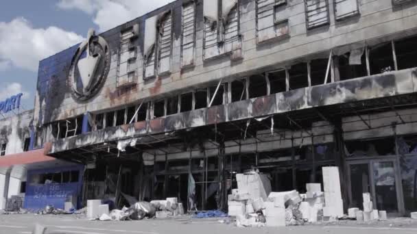 Cette Vidéo Montre Bâtiment Détruit Centre Commercial Bucha Ralenti Gris — Video