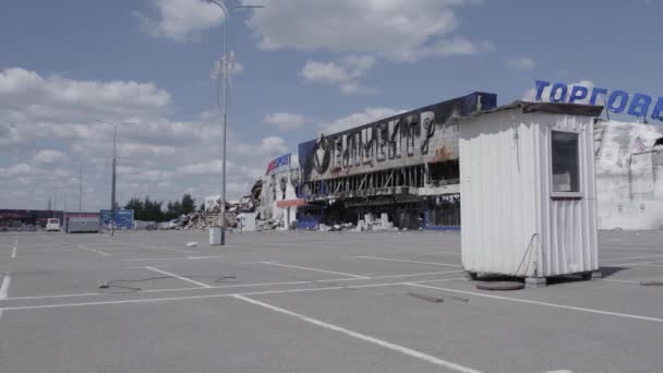 Stock Video Shows Destroyed Building Shopping Center Bucha Slow Motion — Stock Video