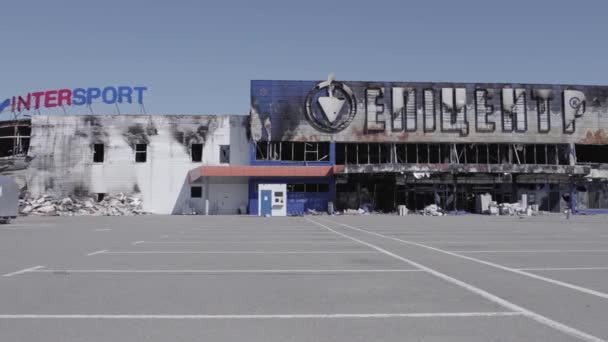 Denne Stock Video Viser Ødelagt Bygning Indkøbscenter Bucha Slow Motion – Stock-video