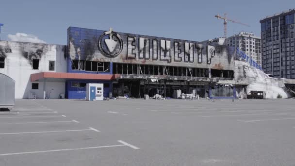 Este Vídeo Mostra Edifício Destruído Centro Comercial Bucha Câmera Lenta — Vídeo de Stock