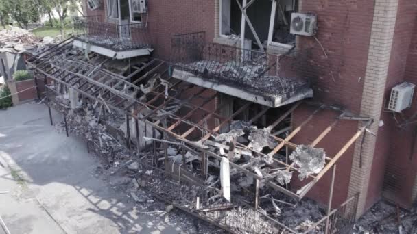 Este Video Muestra Edificio Destruido Ciudad Makariv Durante Guerra Ucrania — Vídeos de Stock