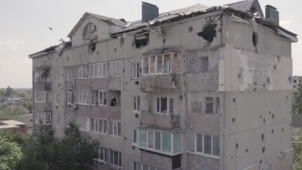 Cette Vidéo Montre Bâtiment Détruit Dans Ville Makariv Pendant Guerre — Video