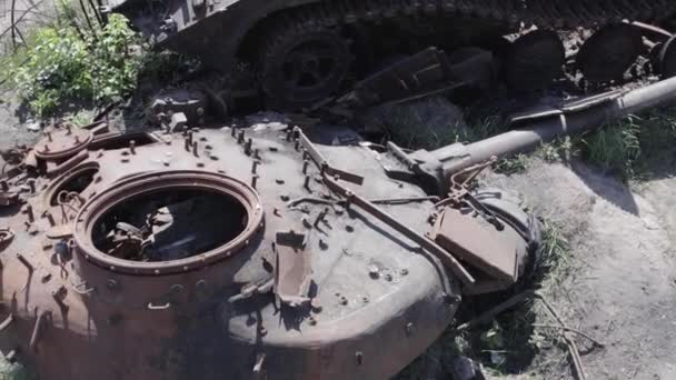 Este Vídeo Mostra Uma Vista Aérea Equipamentos Militares Destruídos Ucrânia — Vídeo de Stock