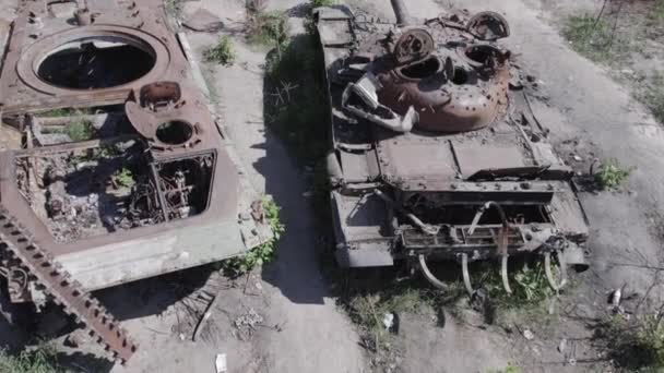 Cette Vidéo Montre Une Vue Aérienne Équipement Militaire Détruit Ukraine — Video