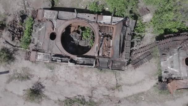 Denne Stock Video Viser Luftbillede Ødelagt Militært Udstyr Ukraine Grå – Stock-video