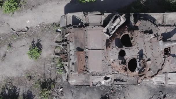 Stock Video Shows Aerial View Destroyed Military Equipment Ukraine Grey — Stock Video