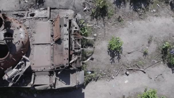 Stock Video Shows Aerial View Destroyed Military Equipment Ukraine Grey — Stock Video
