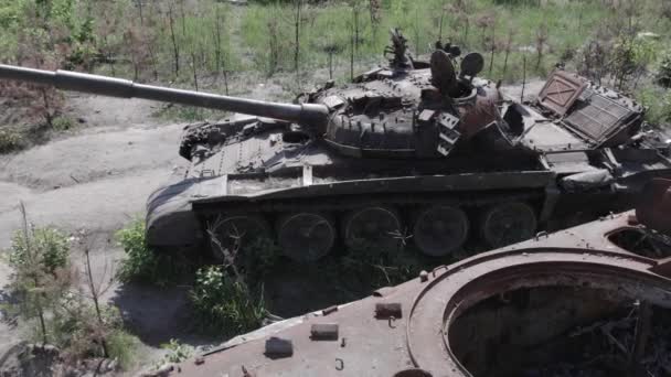 Stock Video Shows Aerial View Destroyed Military Equipment Ukraine Grey — Stock Video