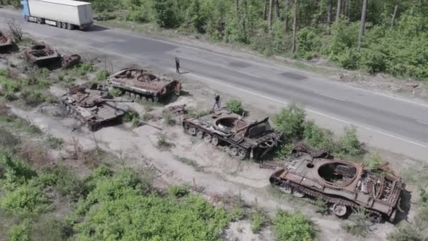 Este Video Muestra Una Vista Aérea Equipos Militares Destruidos Ucrania — Vídeos de Stock