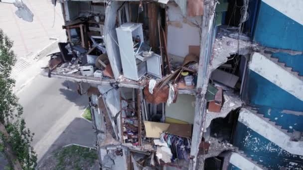 Este Vídeo Mostra Edifício Residencial Destruído Durante Guerra Ucrânia Borodyanka — Vídeo de Stock