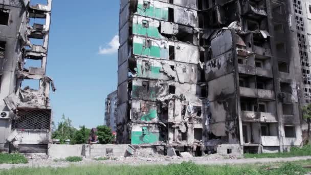 Este Video Muestra Edificio Residencial Destruido Durante Guerra Ucrania Borodyanka — Vídeos de Stock