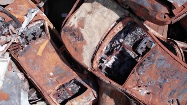 Questo Video Mostra Conseguenze Della Guerra Ucraina Auto Bruciate Sparate — Video Stock