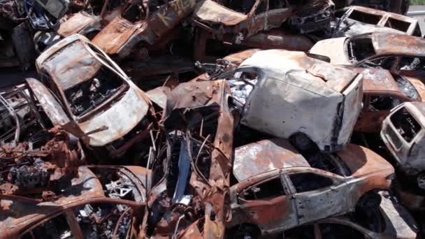Відео Показує Наслідки Війни Україні Спалені Зняті Автомобілі — стокове відео