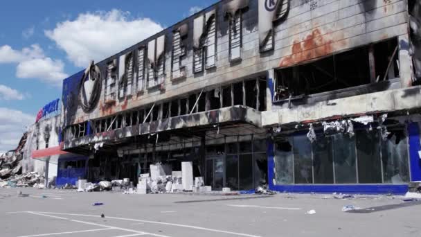 Denne Stock Video Viser Ødelagt Bygning Indkøbscenter Bucha Ukraine Krigen – Stock-video