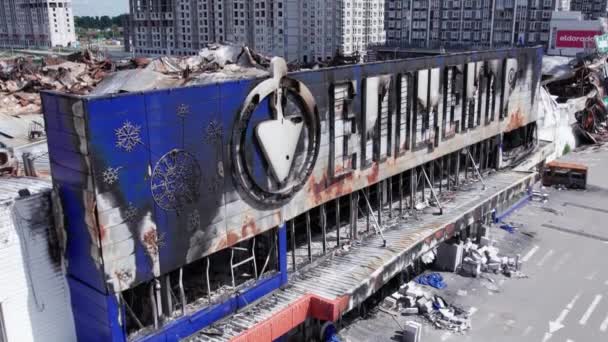 Toto Video Ukazuje Zničenou Budovu Nákupního Centra Ukrajinské Bucha Během — Stock video