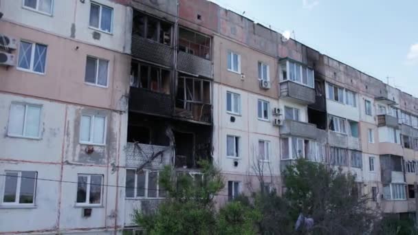 Questo Video Mostra Edificio Distrutto Nella Città Makariv Durante Guerra — Video Stock