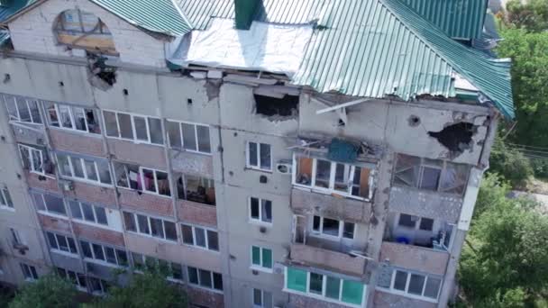 Nagranie Pokazuje Zniszczony Budynek Mieście Makariv Podczas Wojny Ukrainie — Wideo stockowe