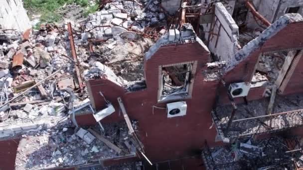Nagranie Pokazuje Zniszczony Budynek Mieście Makariv Podczas Wojny Ukrainie — Wideo stockowe